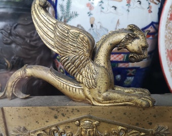 EMPIRE Antique bronze Winged Griffin andirons Gothic decor Chimera decor Fireplace set Dragon Phenix Fire dogs Home decor Fireplace Lion