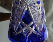 French crystal decanter Baccarat TSAR blue cobalt Stunning pair cut-to-clear TSAR decanters Blue cobalt pyramid Baccarat crystal decanters