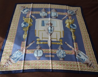 Hermes silk scarf Hermes scarf Authentic Hermes scarf Purple Ladies scarf Gold scarf Blue scarf Lantern pattern Christmas Gift ideas for her