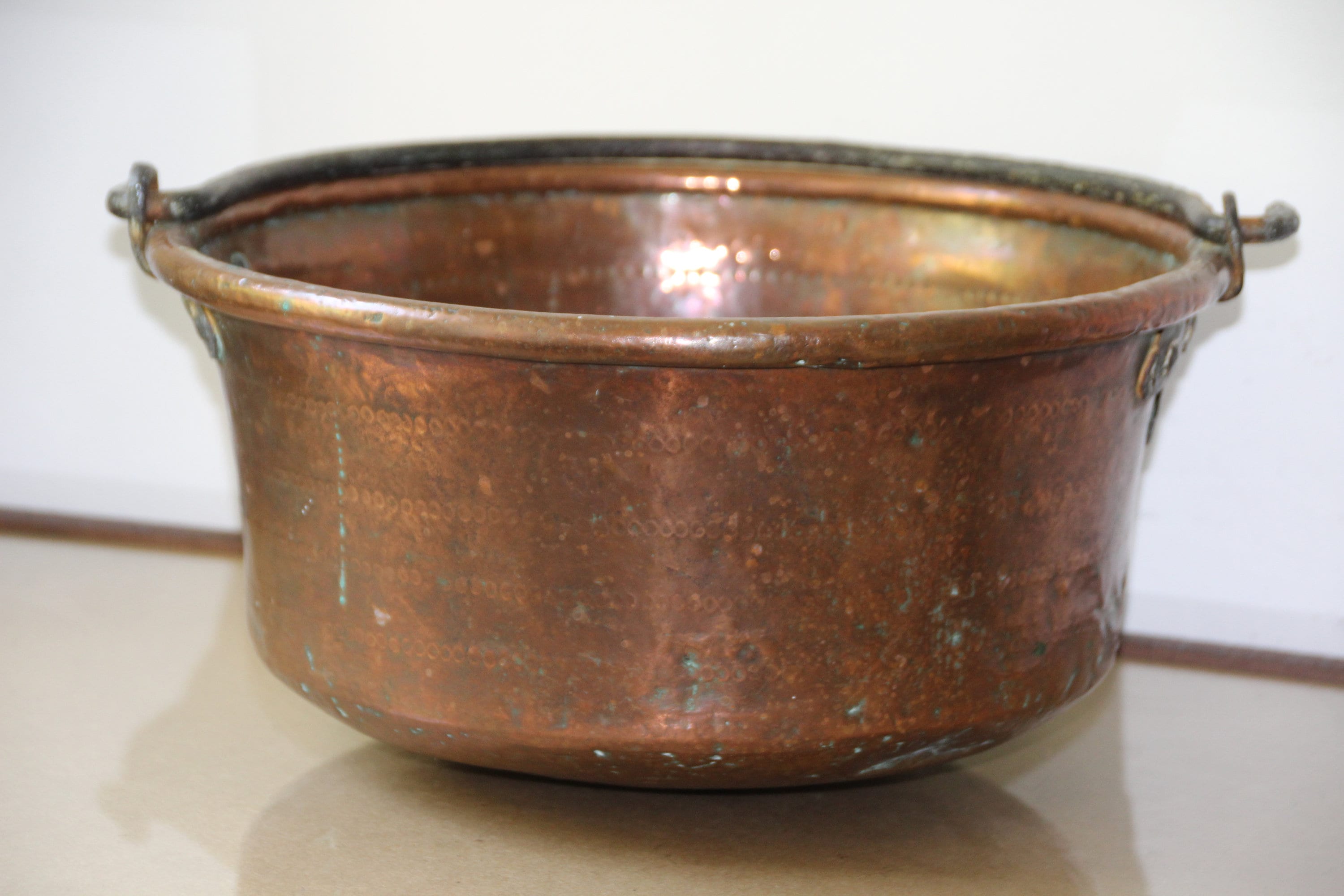 Français Chaudron en Cuivre Antique Grande Casserole de Bol Confiture Français Cuisine Ferme Campagn