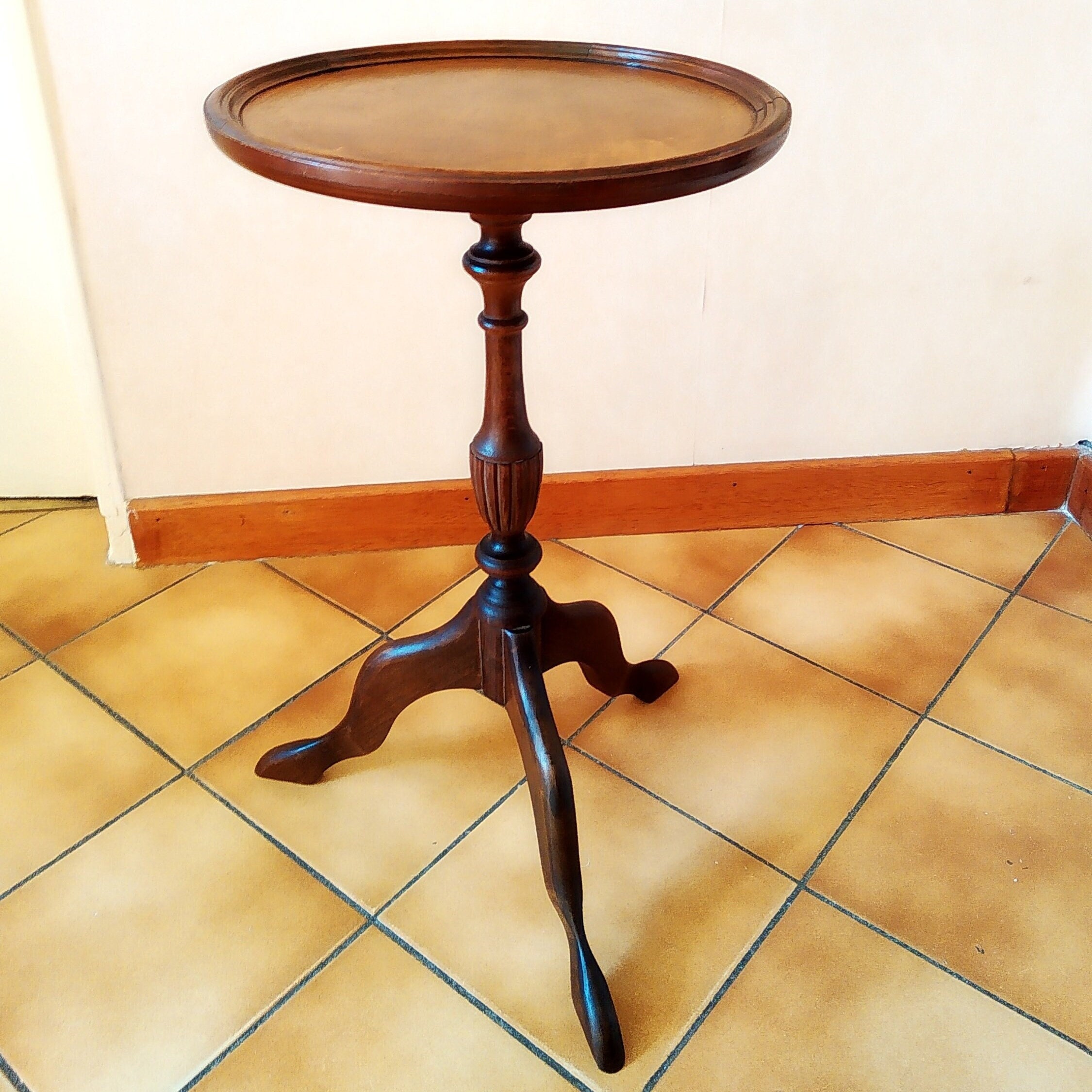 support de plante antique français table ronde guéridon d'appoint en bois massif bout basse meubles vintage gueridon