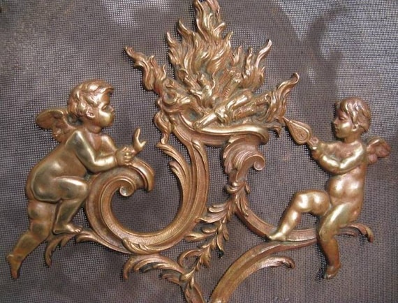 French Gold Fireplace Spark Guard Antique Bronze Fire Screen