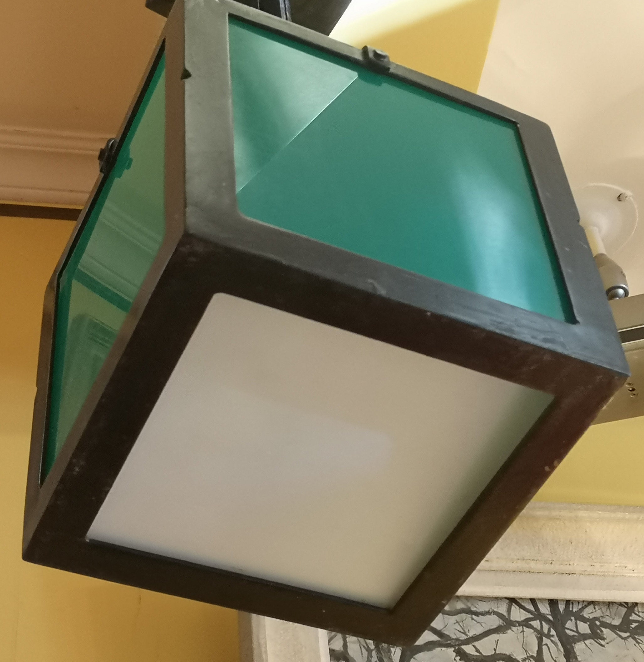 Plafond en Verre Vert Clair Pendentif Carré Lumière Salle de Bains Éclairage Entrée Noir Minimaliste