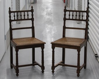 Wood side chairs Set of 2 Cane seat Rattan Dining chairs Living room Furniture