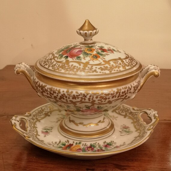 Porcelain Bowl With Lid Porcelain Tray Gold Porcelain Flower Etsy