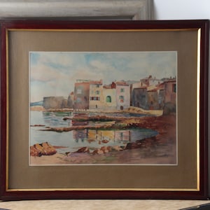 Paisagem costeira Cap Corse Mediterrâneo Pintura em aquarela Praia Arte do mar francês Pintura emoldurada Arte de praia Pintura de praia Costeira Assinada