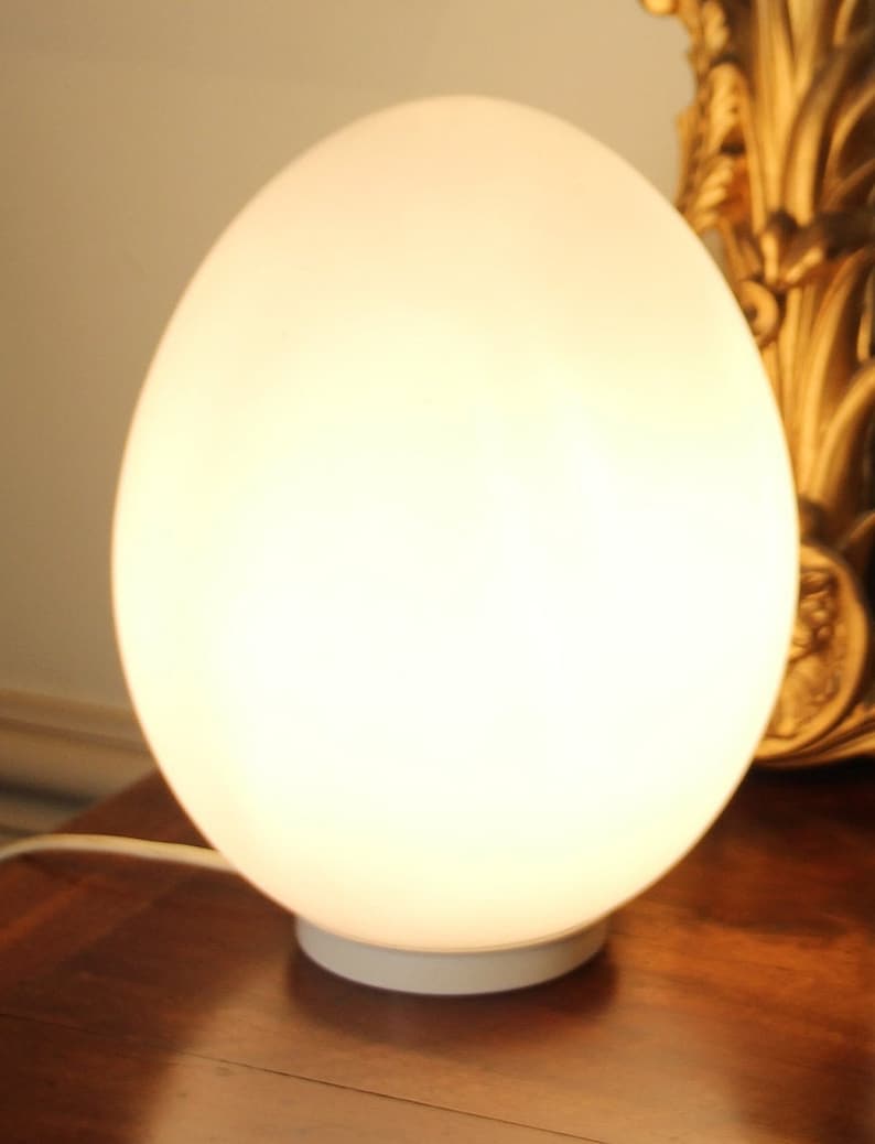 Vintage White Opaline Glass Egg Table Lamp 1970s Egg Shaped Etsy