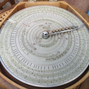 Antique mechanical calculator Office desk decor Calculating device Old calculator Calculation Tool Logarithmic Slide Rule Original Box