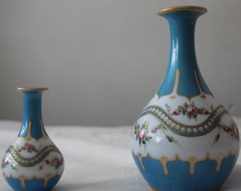 Baccarat opaline vases Celestial blue Turquoise Pink roses Floral Flower