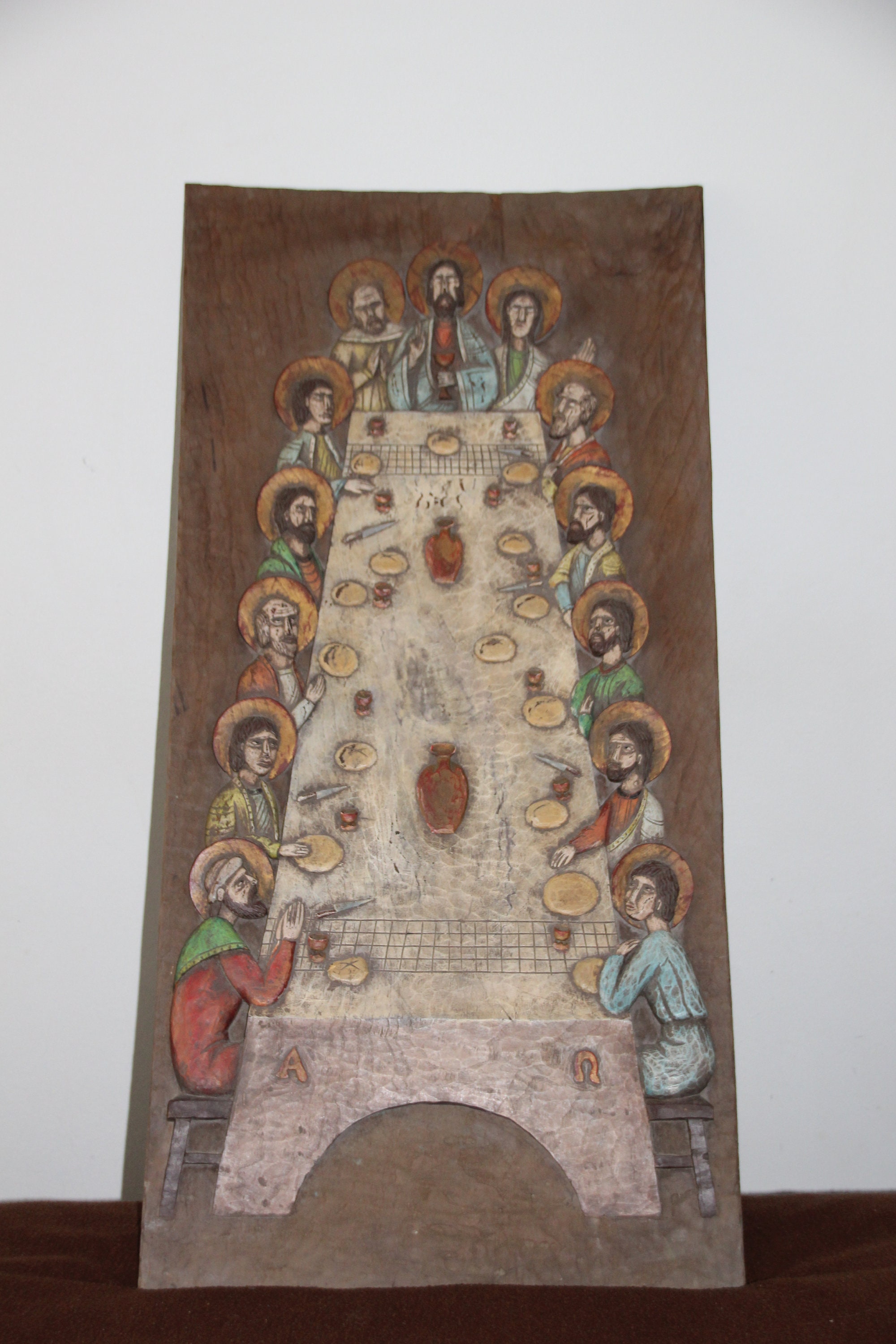Dernier Souper Mur Art Sculpture en Bois Icône Jésus Apôtres La Cène Ultima Cena Relief Sculpté Pein