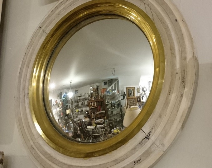 White Frame Gold Round Mirror Convex White Mirror Decorative Wall