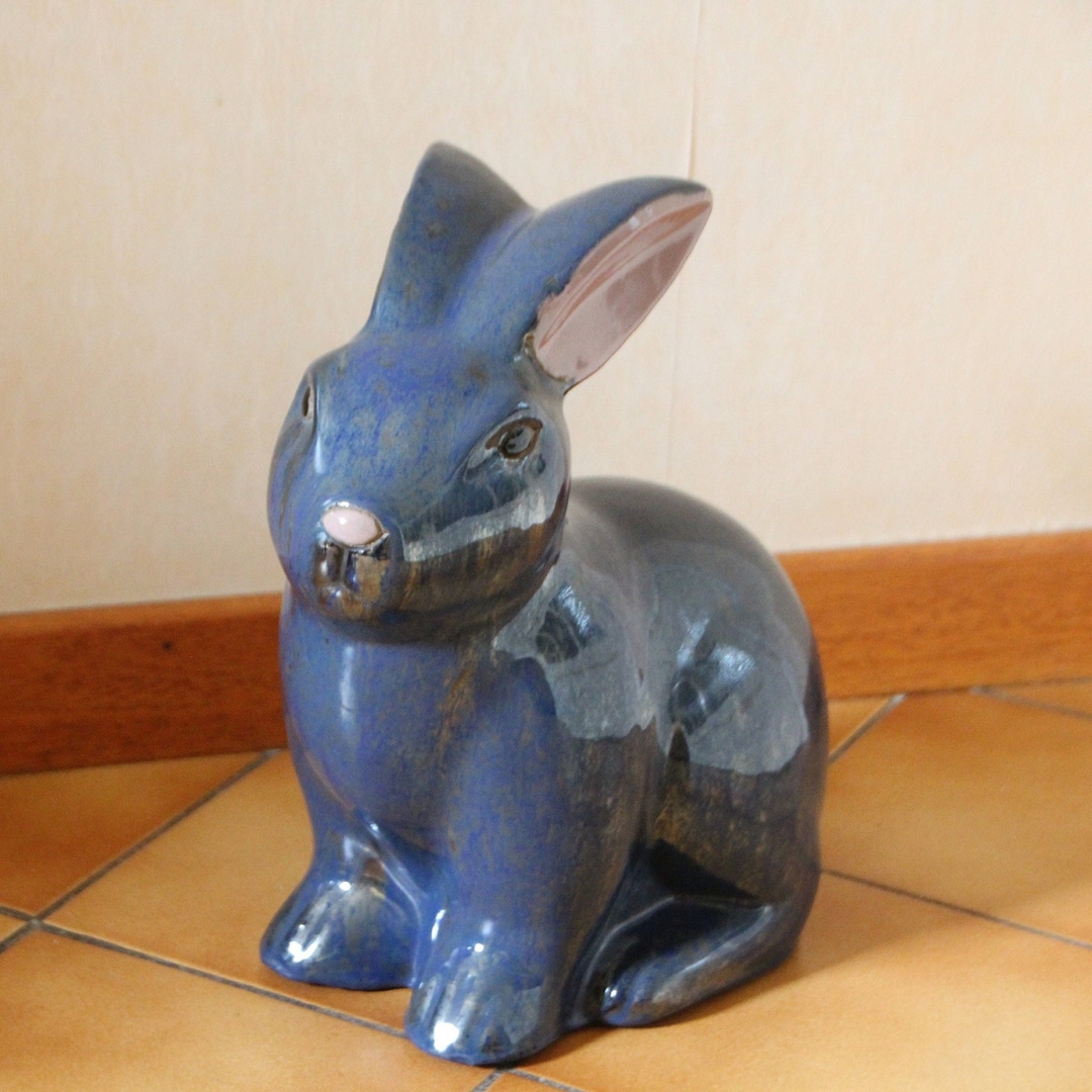 Large Blue Ceramic Bunny Figurine Blue Ceramic Rabbit Figurine Easter ...