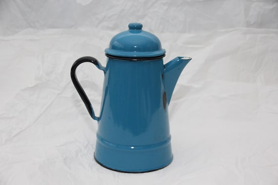 Lata de leche azul Kitchenalia vintage azul esmalte agua hervidor de leche  con tapa esmalte -  México