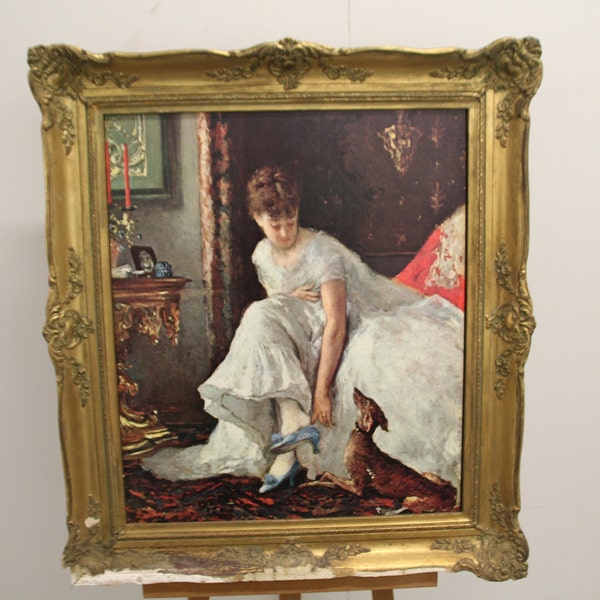 Cadre doré Jeune fille Portrait de femme élégante Jeune femme Romantique art mural Oeuvre Encadrée Décoration murale Robe élégante Mode Paris chic Décor