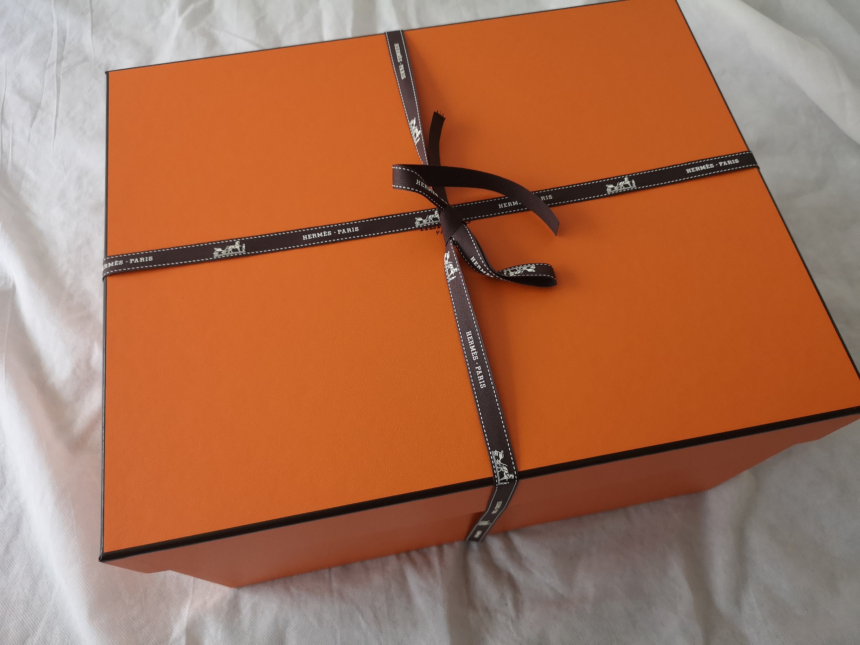 Hermes Paris Gift Box with paper bag ribbon 33W x 22H x 4 D