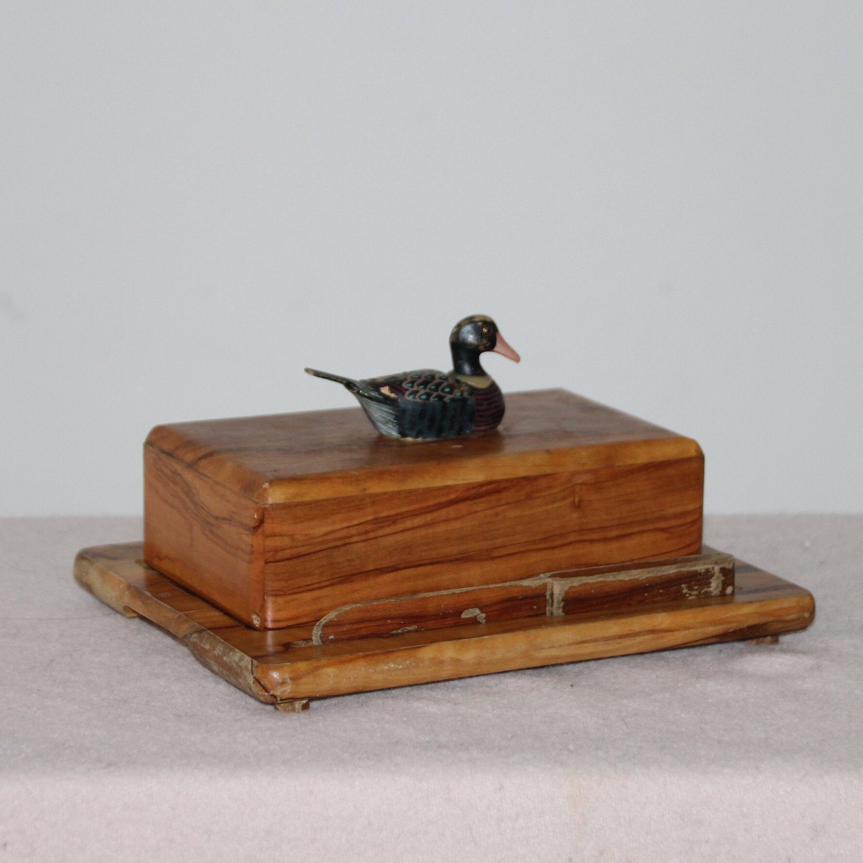 Vintage Butter Dish With Lid Wood Butter Knife Decor Duck Etsy