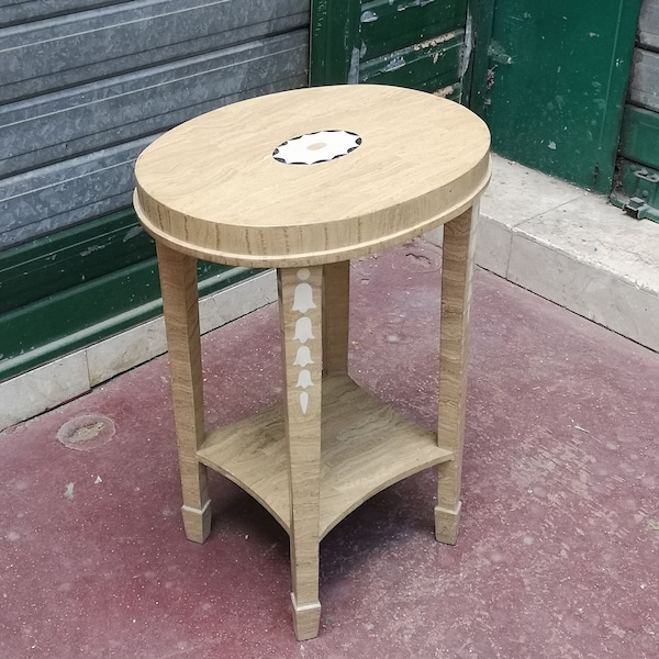 Beige 2 platters French Side Table Round Wood Marble Bedside table Nightstand Sofa End table Cocktail table Coffee Gueridon Plant stand
