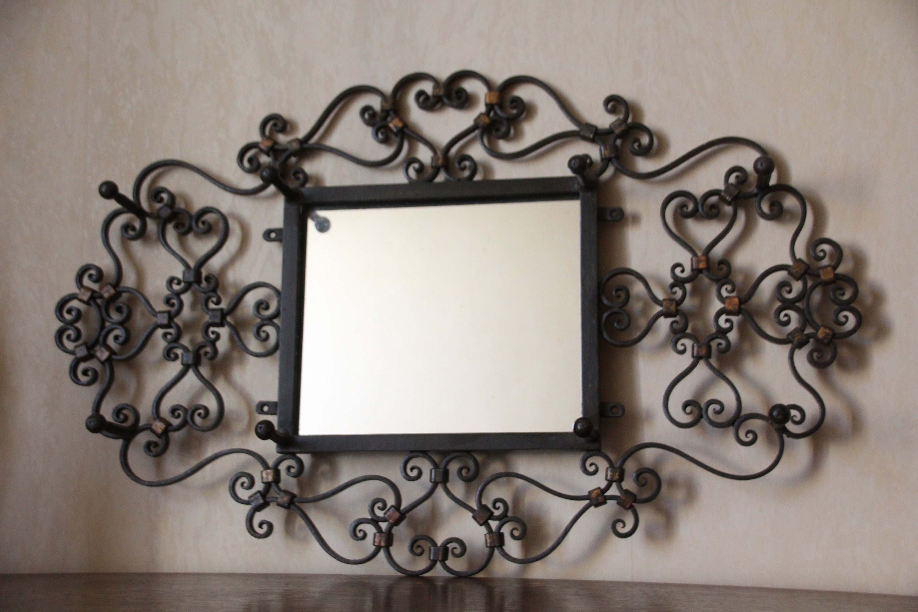 Miroir Avec Cadre Noir Pour Entrée Support Mural Cintre Porte-Parapluie Salle De Bain Chapeau Rangement Sac