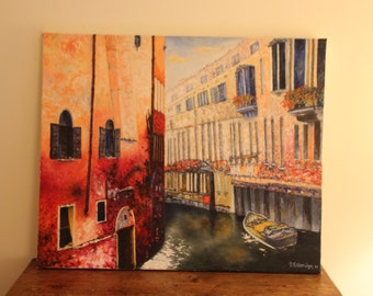 Venice gondola painting San Marco Venice painting Venice art Landscape Venice cityscape Oil painting canvas Venice Italy Basilica Wall art