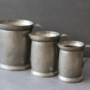 Measure cups French kitchen decor Shabby chic Vintage Pewter Measures Set Vintage measuring cups Pewter cups French Pewter graduating jugs