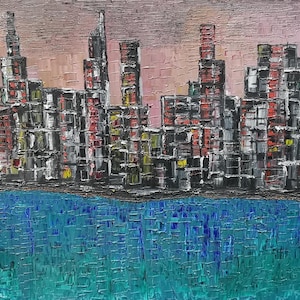 New York Skyline Wandbild New York NY Stadtbild Nachtbild Skyline der Stadt ÖIl Gemälde auf Leinwand Stadtlandschaft Wolkenkratzer