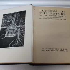 London of the future Antique English book History Geography Decorative book Gold Navy blue Hardcover Book in English Vintage book Library
