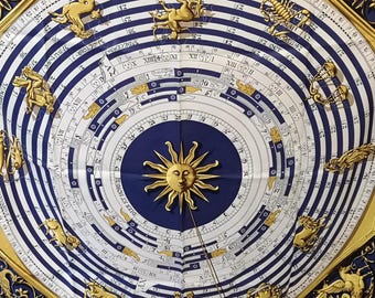 Hermes Silk Scarf Zodiac Signs Blue Gold Aries Aquarius Pisces Leo