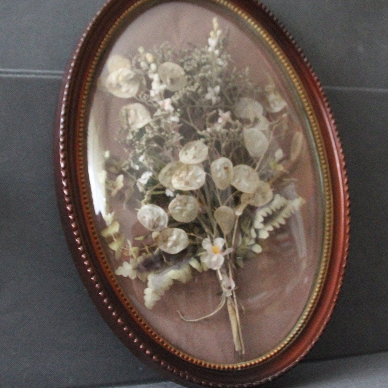 Français Boîte d'ombres Diorama Victorien Fleurs Séchées Décor Mural Art Bouquet Accrochage Cadre Ov