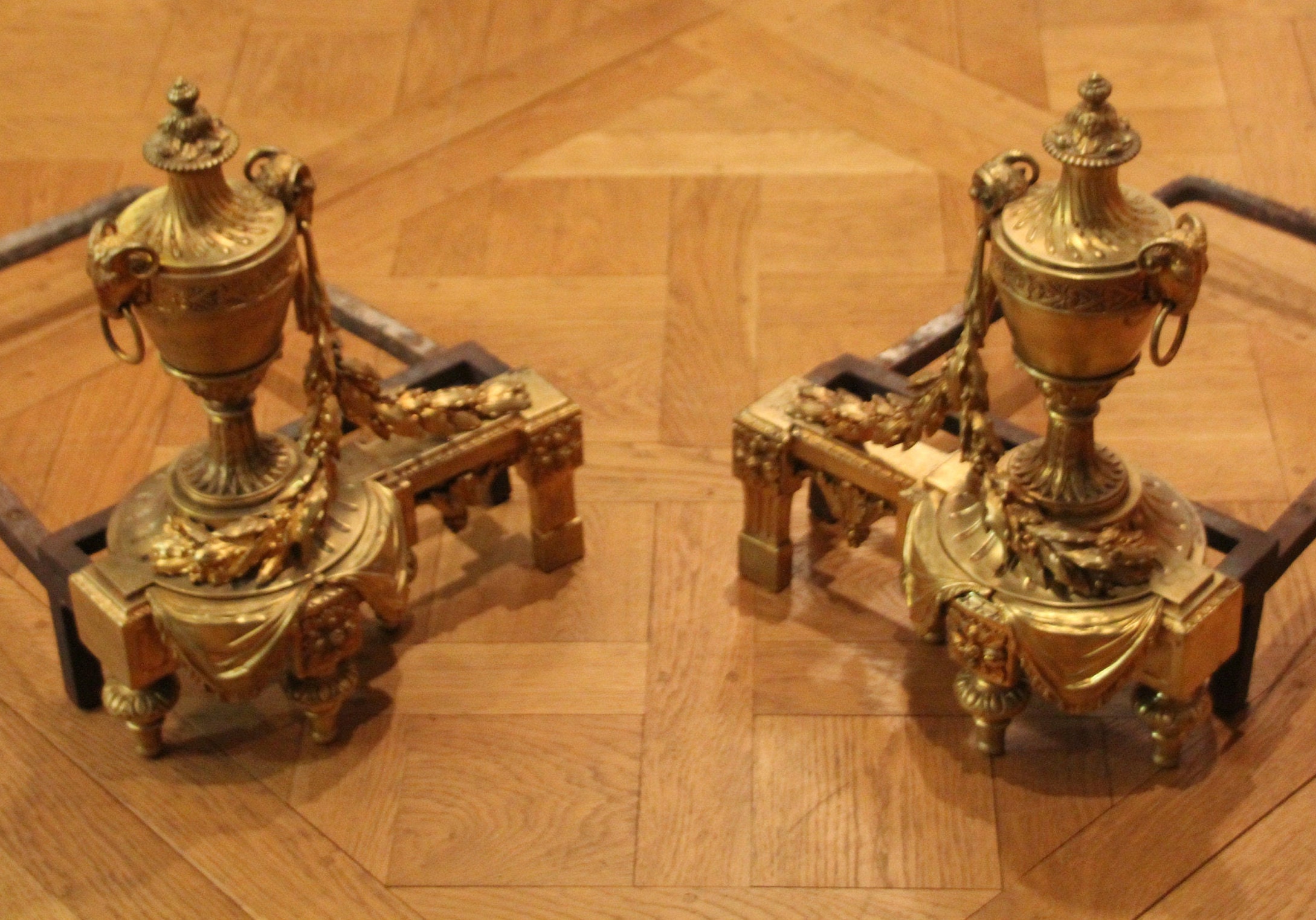 French Antique Bronze Brass Fireplace Andirons French Firedogs Etsy