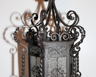 Large French Manor wrought iron porch lantern Gothic style light fixture Outdoor patio