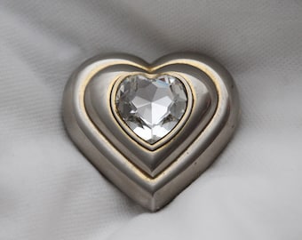 Vintage Yves Saint Laurent Heart Jewel Compact, Rhinestone YSL