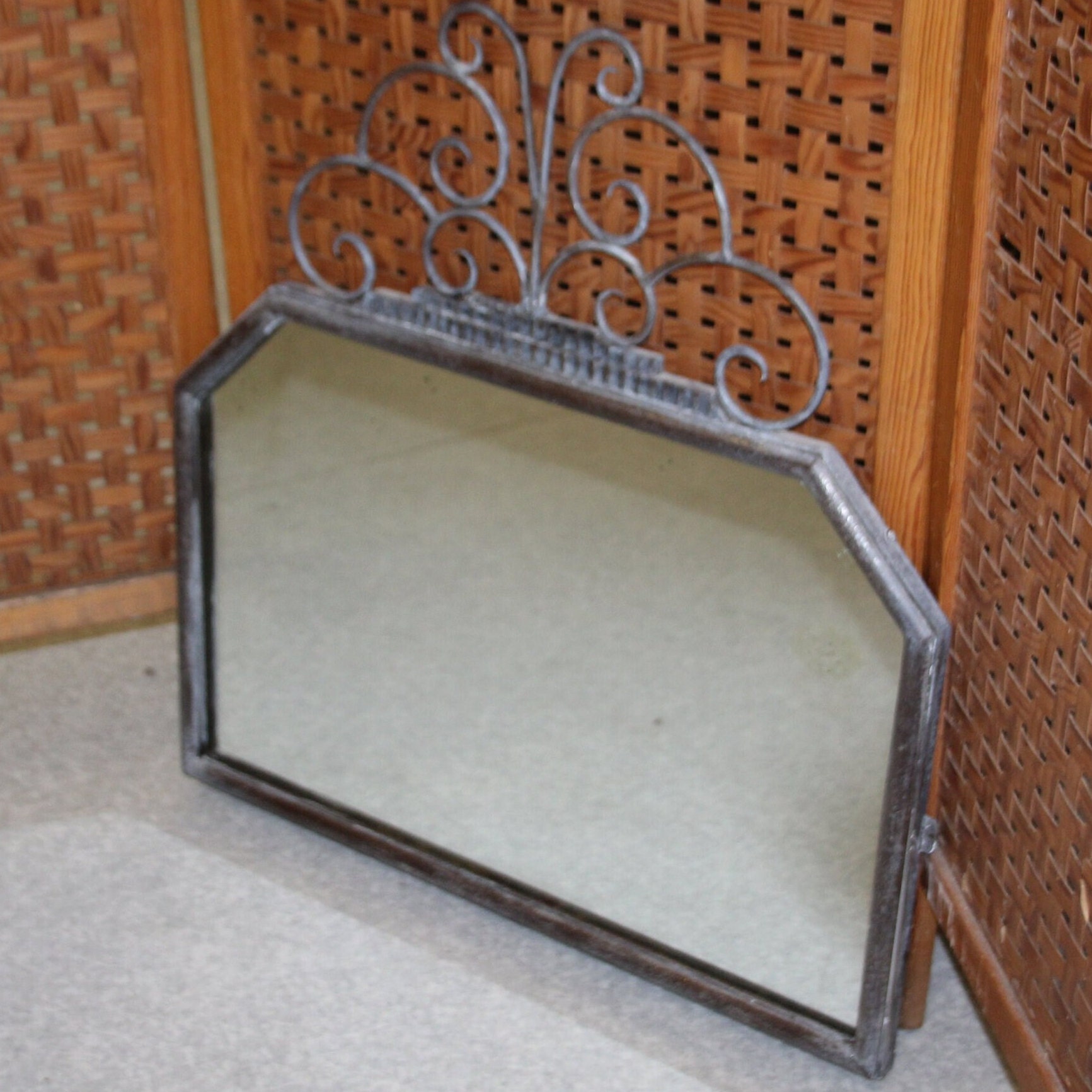 Miroir Mural Avec Cadre Noir En Fer Forgé Pour Entrée, Miroir Chambre À Coucher, Salle De Bain, Salon