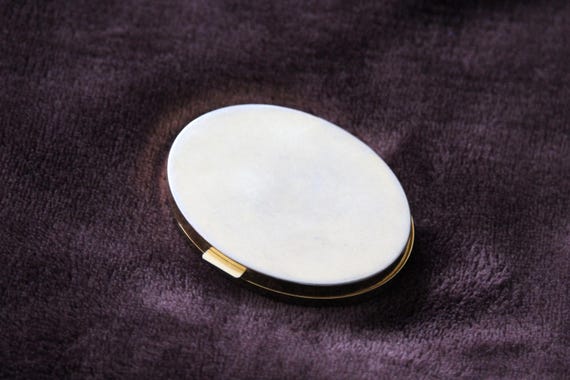 Vintage Christian Dior Paris Oval Compact Pocket Mirror Gold Metal