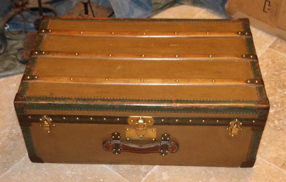 Large Vintage French Trunk Louis Vuitton Style Coffee Table 