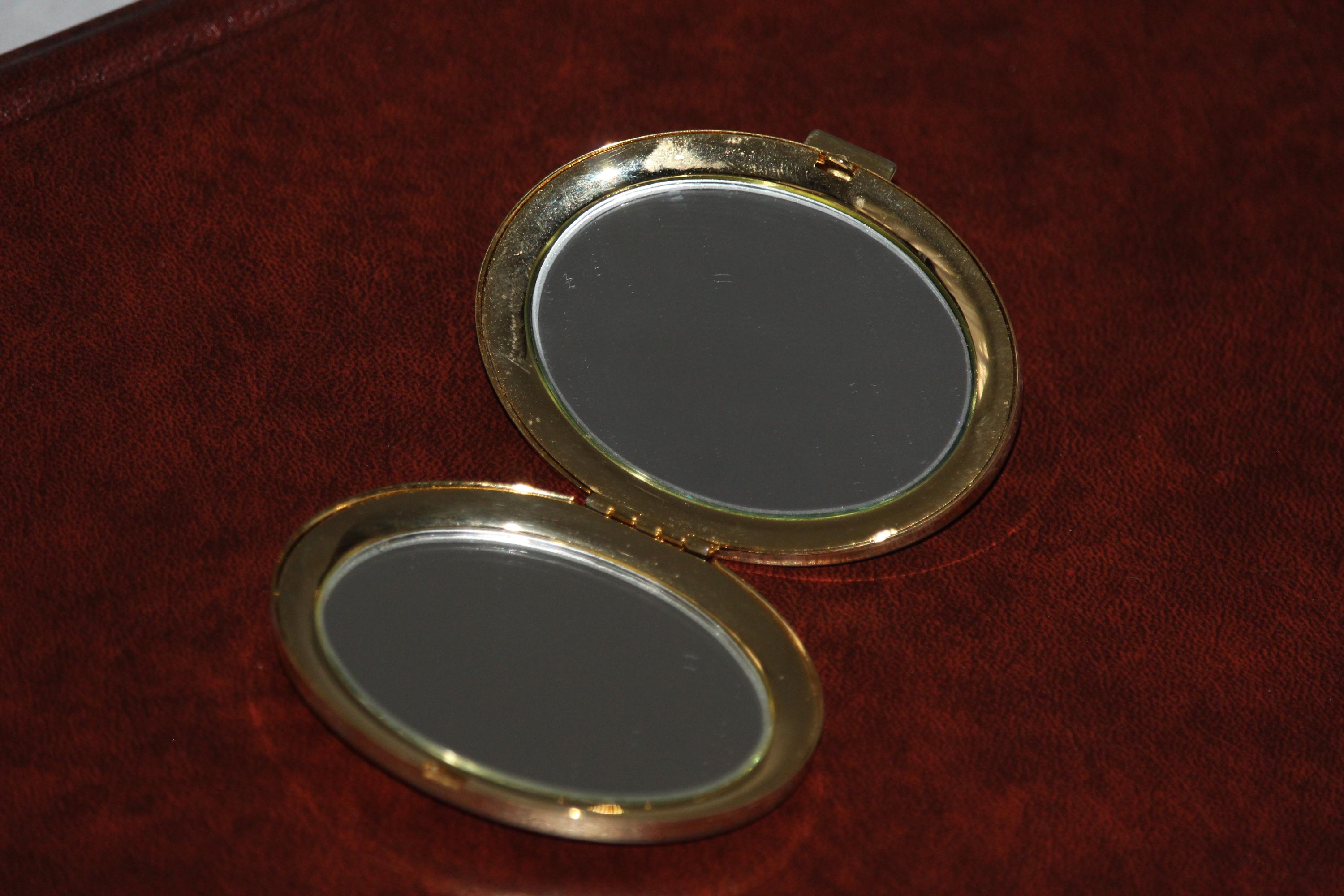 Vintage Christian Dior Paris Oval Compact Pocket Mirror Gold Metal