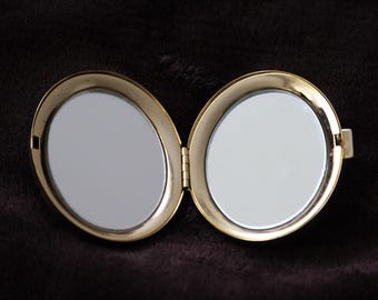 Vintage Christian Dior Paris Oval Compact Pocket Mirror Gold Metal