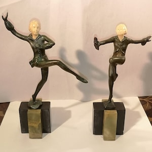 Art Deco Josef Lorenzl bronze figures Dancers DANCING YOUNG LADY Statues Ladies Pair bronze statue woman Antique Fine art Bronze sculpture