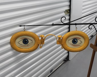 Yellow glasses Eyeglasses Optician shop sign Vintage Optometrist trade sign Optical antiques