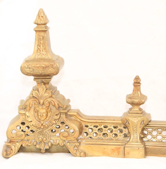 Chenets Décor Façade De Cheminée En Bronze D'époque 19 ème
