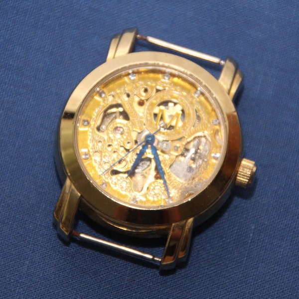 Gouden skeleton horloge Zwitserse makelij Suisse Heren polshorloge Cadeau voor hem Bruidegom cadeau Kerstcadeau Horloge voor mannen Gouden accessoires Gouden horloge