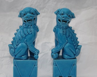 Large Chinese foo dog statue Turquoise Dog gift Dog figurine Feng shui Ceramic Protection Temple Fo dog Fu Dog Guardian Lion Sculpture
