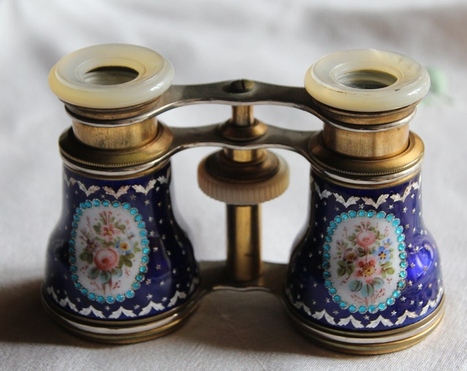 Blue French Opera glasses Mother of pearl Gold Opera binoculars Antique opera glasses Theater binoculars Lorgnette Paris theater glasses