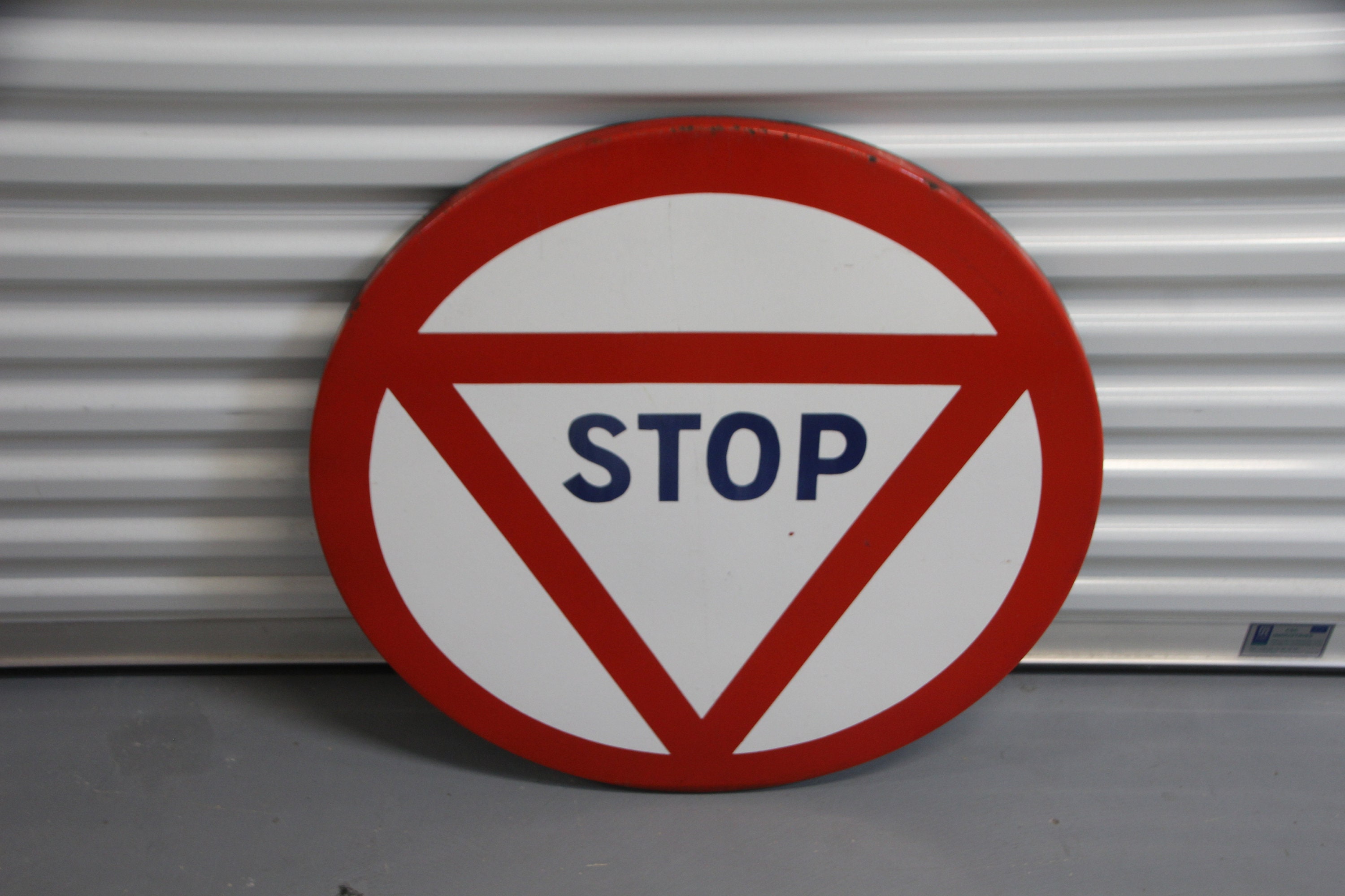 Vintage Enamel Traffic Sign STOP Wall Decor Metal Road Red White