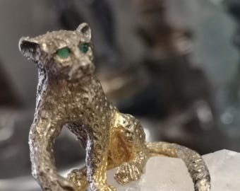 スターリングシルバーのジャガーの置物、ヒョウの像、動物の装飾品