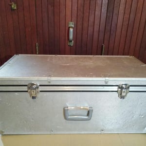 Large Vintage Aluminum Suitcase Metal suitcase trunk Retro luggage Retro decor Camping storage Car camping Caravan organization Prop decor