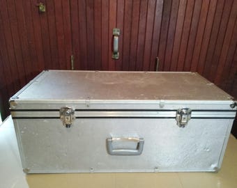 Maleta grande vintage de aluminio, baúl de metal, decoración de equipaje retro, almacenamiento para acampar, coche