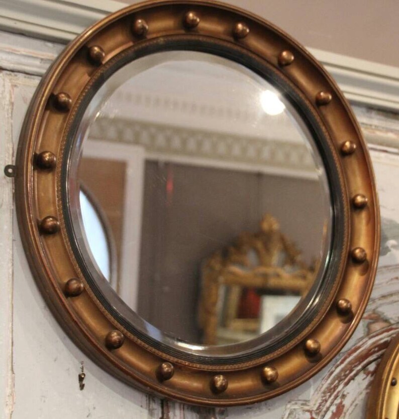Mid Century Vintage Gilt Wood Mirror Round Framed Gold Gift