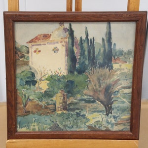 Paisagem do sul do sul francês corse paisagem boné corse mediterrâneo pintura em aquarela arte francesa pintura emoldurada assinada casa rústica