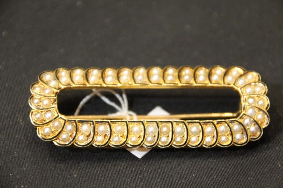 Pearl 18K gold enamel brooch, French antique brooc