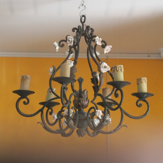 Wrought Iron Crystal Chandelier Lighting Country French 1 Light Ceiling Fixture Wrought Iron Crystal Chandelier Lighting Country French 1 Light Ceiling Fixture